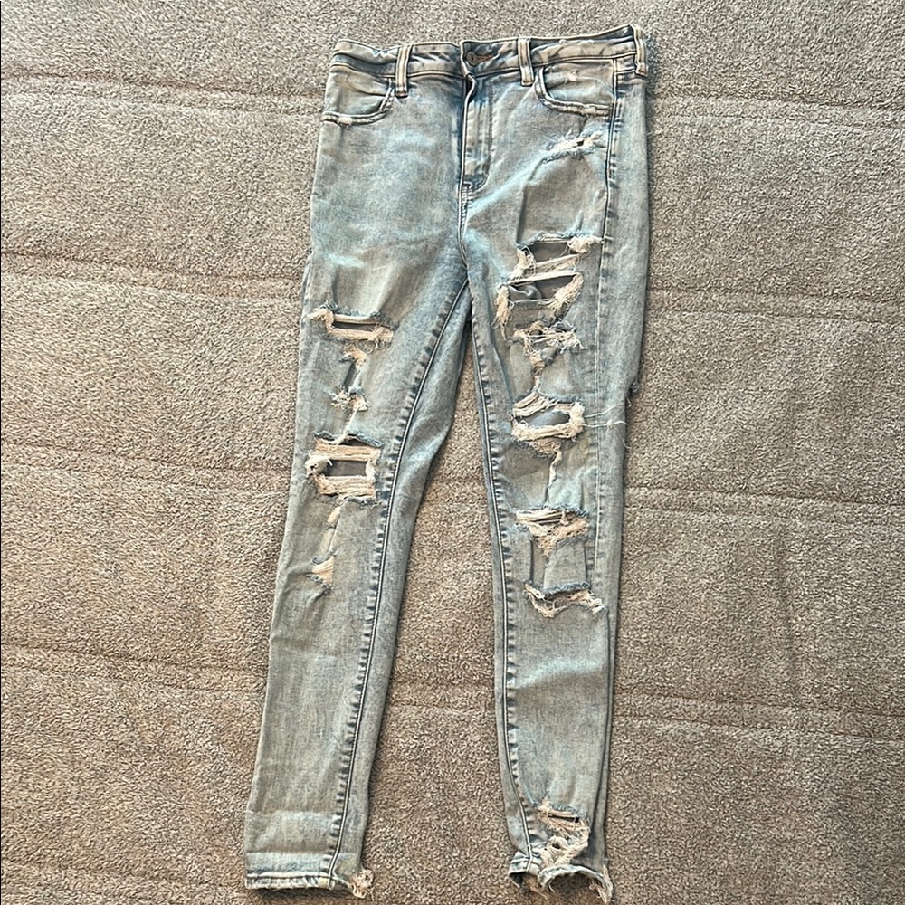 American Eagle Outfitters Blue Skinny Jeans Distressed Style